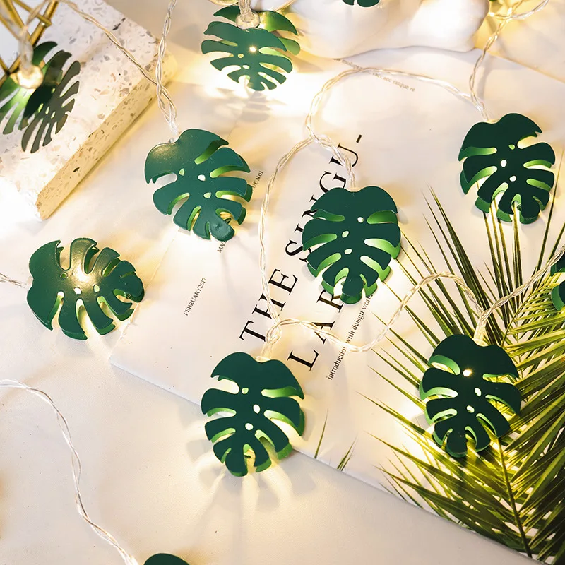 

2/3M LED String Light Iron Monstera Leaves String Lights Fake Green Pine Needle Leaf Garland for Wedding Birthday Party Decor