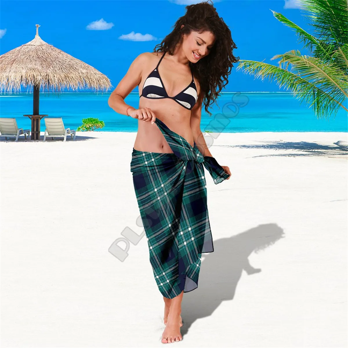 Green Grid Sarong 3D printed Towel Summer Seaside resort Casual Bohemian style Beach Towel 02