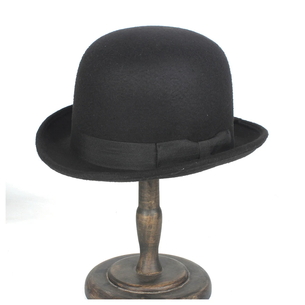 Women Men Black Wool Bowler Hat Topper Top Hats Fedora  Magician Billycock Groom Hat Size 57-58CM