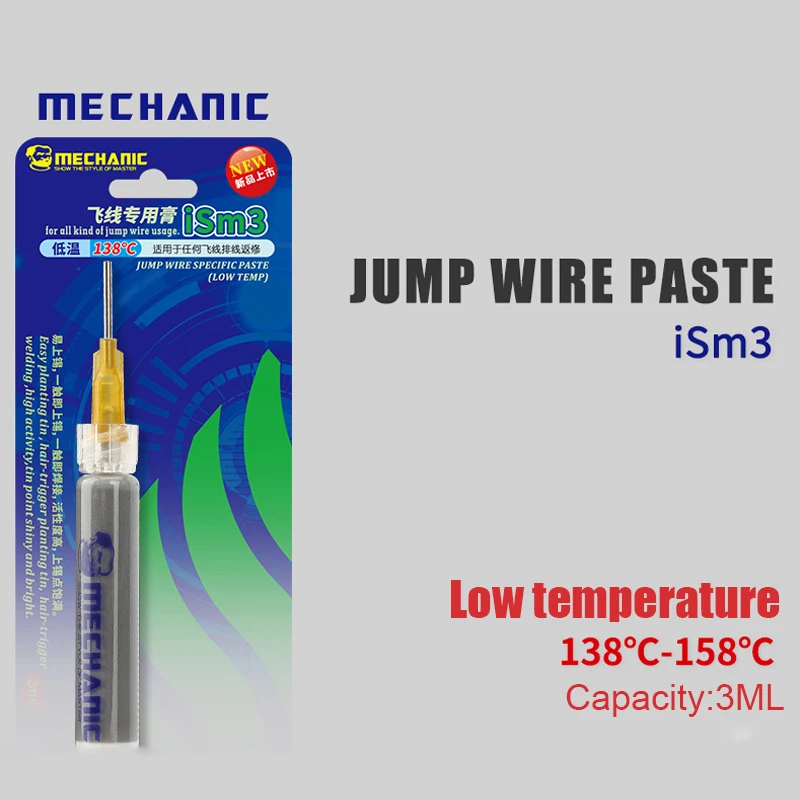 Alambre de salto mecánico de 3ML, pasta de soldadura específica de baja temperatura, 138 ℃, pasta de estaño de soldadura para iPhone, PCB, BGA, herramienta de retrabajo con 3 agujas