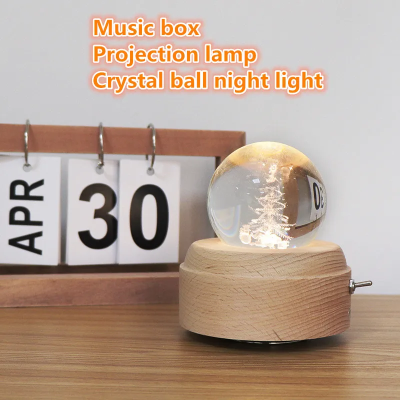 3D Vintage Crystal Ball Rotating Music Box Luminous with Projection LED Light for Girls Birthday Xmas Gift Home Décor