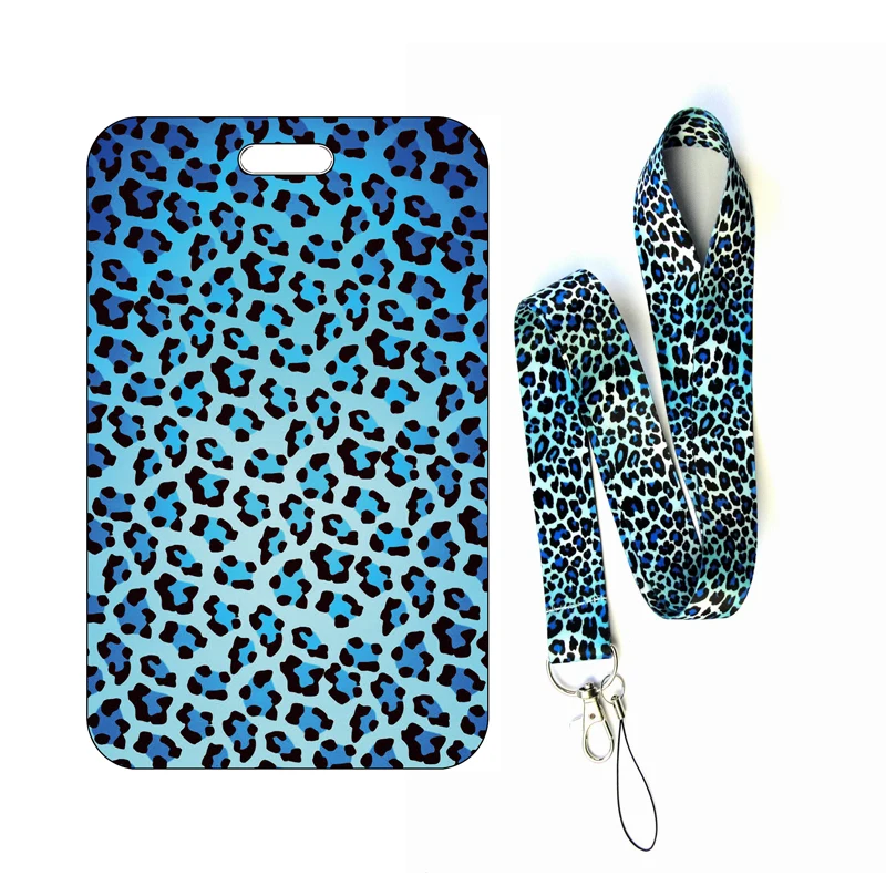 Beautiful Butterfly Leopard Print Bank Card Holder Women ID Card Cover Girls Badge Holders with Lanyard Necktie Wholesale Custom
