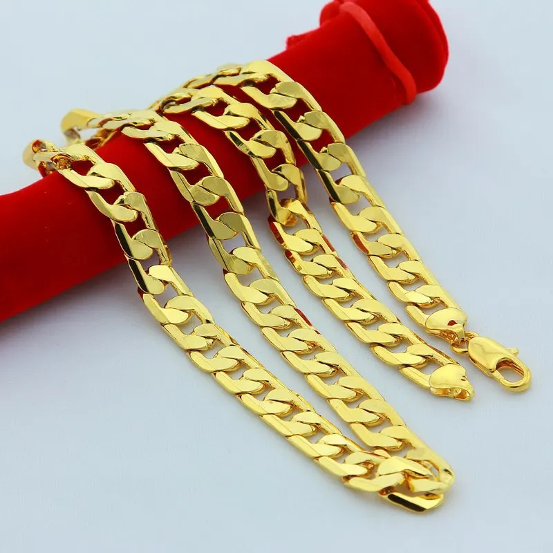 

Pure Gold Color Men Chain Necklace Jewelry Plated 24K Gold 10mm Heavy Cuban Link Chain Necklace for Men 24"