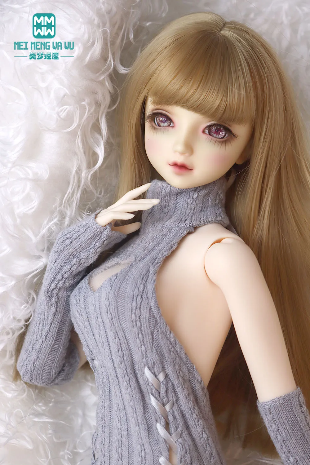 43-75CM 1/3 1/4 BJD Doll Clothes MSD DD SD DDL Doll Accessories Fashion Open Back Sweater Dress Pink, Gray, Black, White