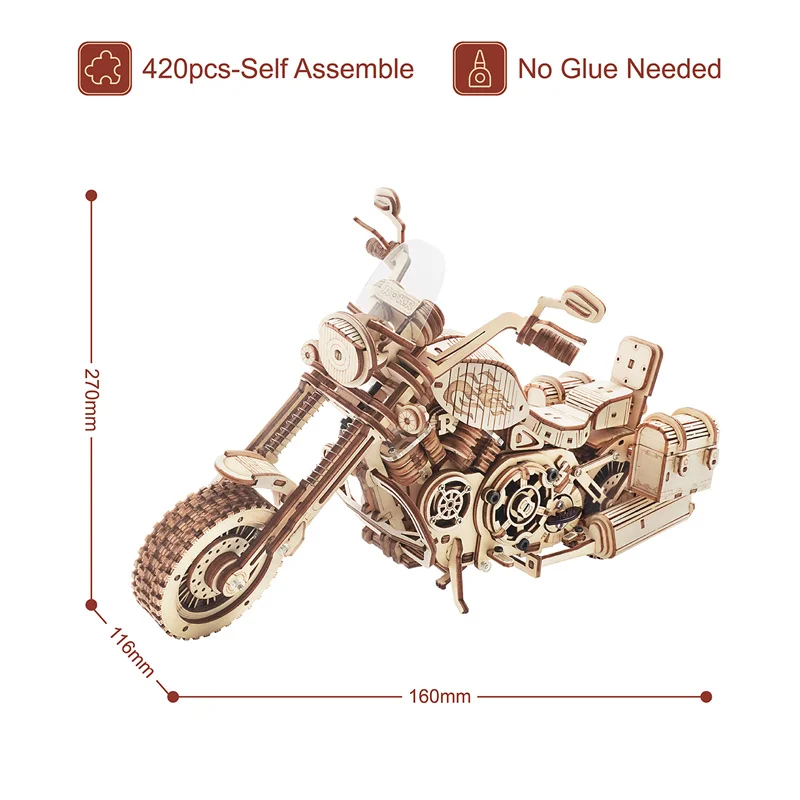 Robotime rokr 420 pcs cruiser motorrad diy holz modell baustein kits montage spielzeug geschenk für kinder erwachsene puzzle lk504