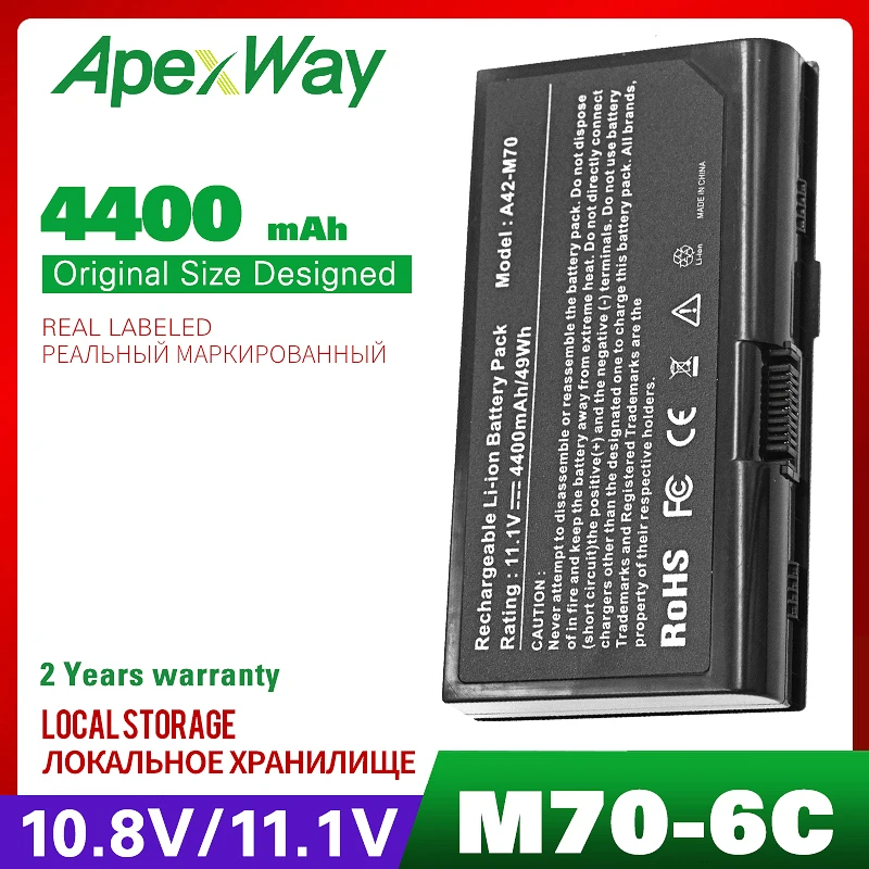 ApexWay 4400MAH Battery for ASUS A32-F70 A32-M70 L0690LC L082036 F70 F70S F70SL G71 G71G G71GX G71V G71VG G72 G72G G72GX G72V