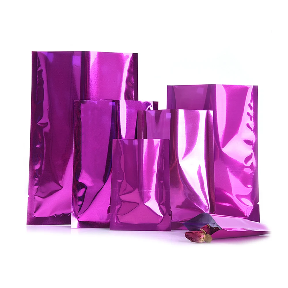 

1000PcsHeat Vacuum Seal Open Top Candy Nuts Gift Snack Bean Storage Packaging Pouches Glossy Purple Mylar Foil Tear Notch Bag