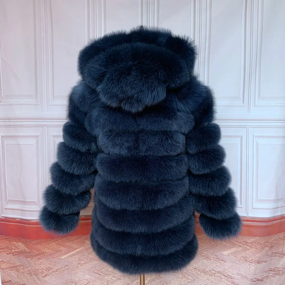 QIUNUOXI Real Fur Long Coat With Hood Natural Fox Fur Jacket Hood Plus Size Female High Quality Winter Jacket Vests Costume