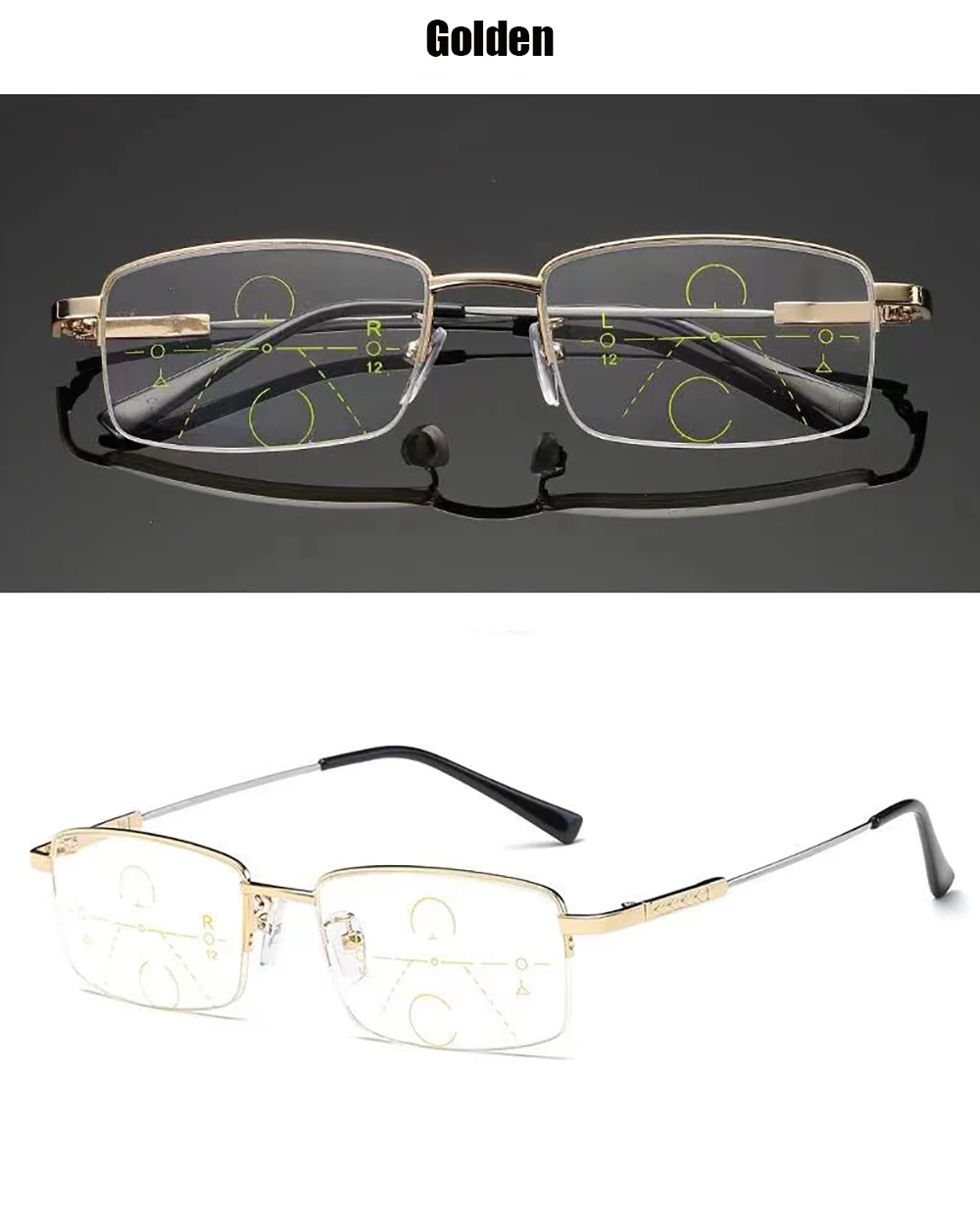 Progressive Herren-Brillengestell, multifokale Lesebrille, Anti-Blaulicht-Brille, Nah-Fernsicht-Glasse Previousadras de Metal + 4 – Detail 6