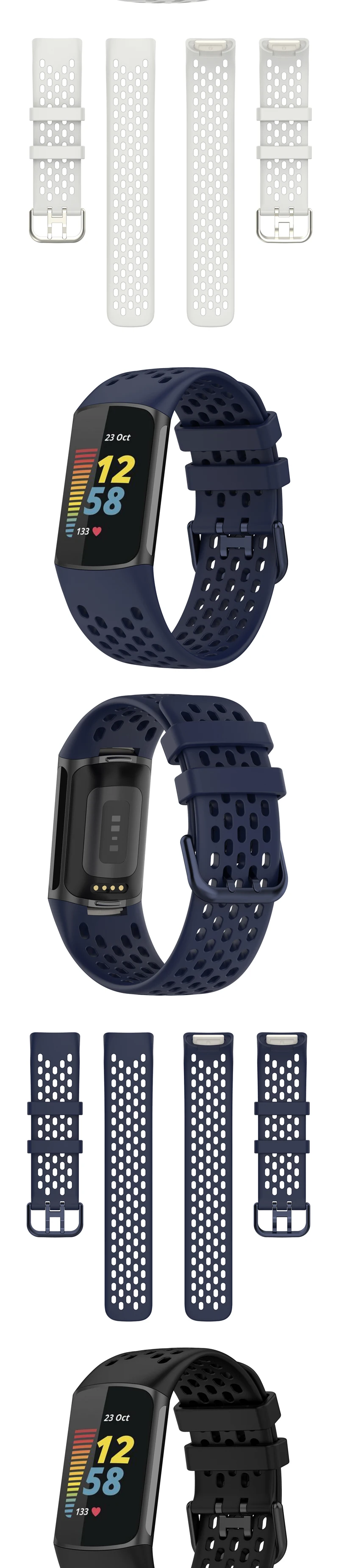 Breathable Rubber Strap For Fitbit Charge 5 Correa Sport Replacement Silicone Wristband For Fitbit Charge6 Watch Bracelet