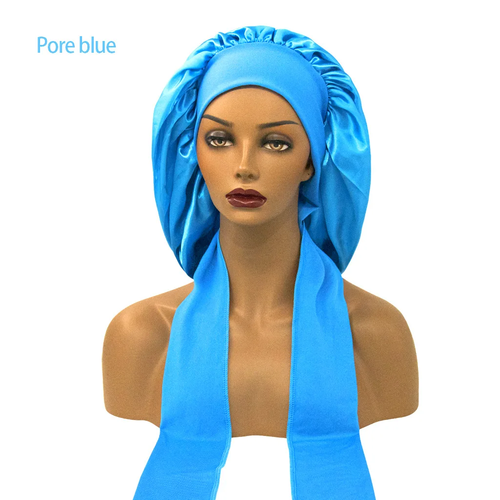 Long Large Braid Hair Head Sleeping Stain Bonnets Satin Silk Hair Wraps With Tie Scarf Elastic Hair Wrap Shawls