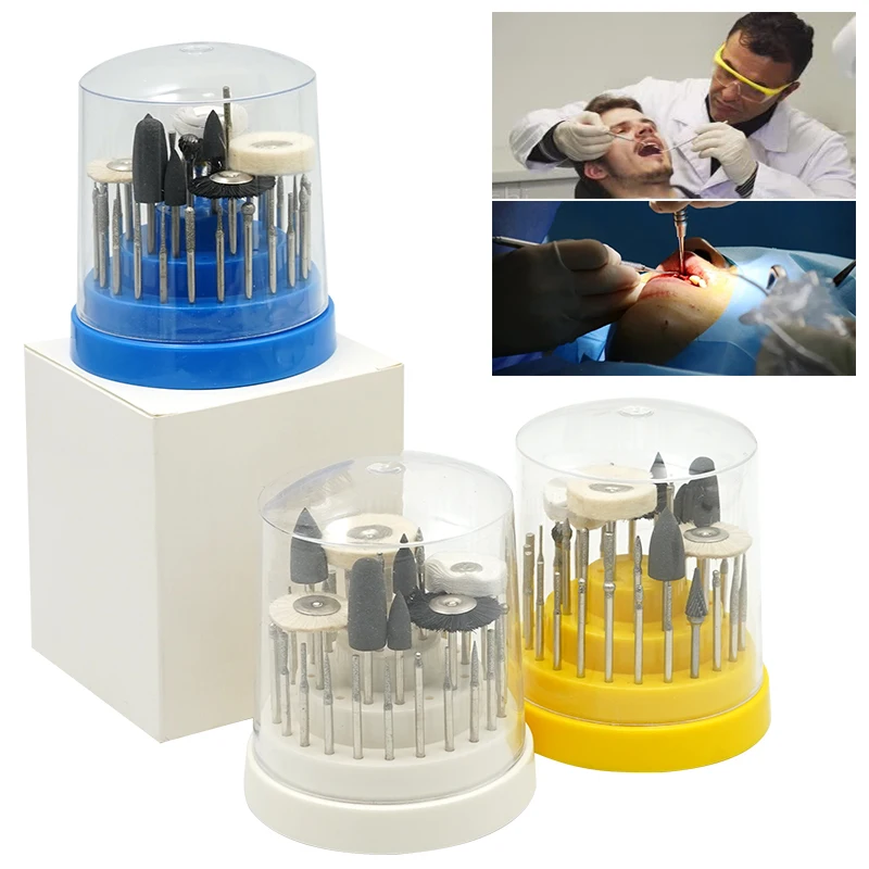 

41pcs Dental Lab Silicone Rubber Polishing Burs Drill Rotary Tungsten Steel 2.35mm Teeth Whitening Dentist Equipment With Box