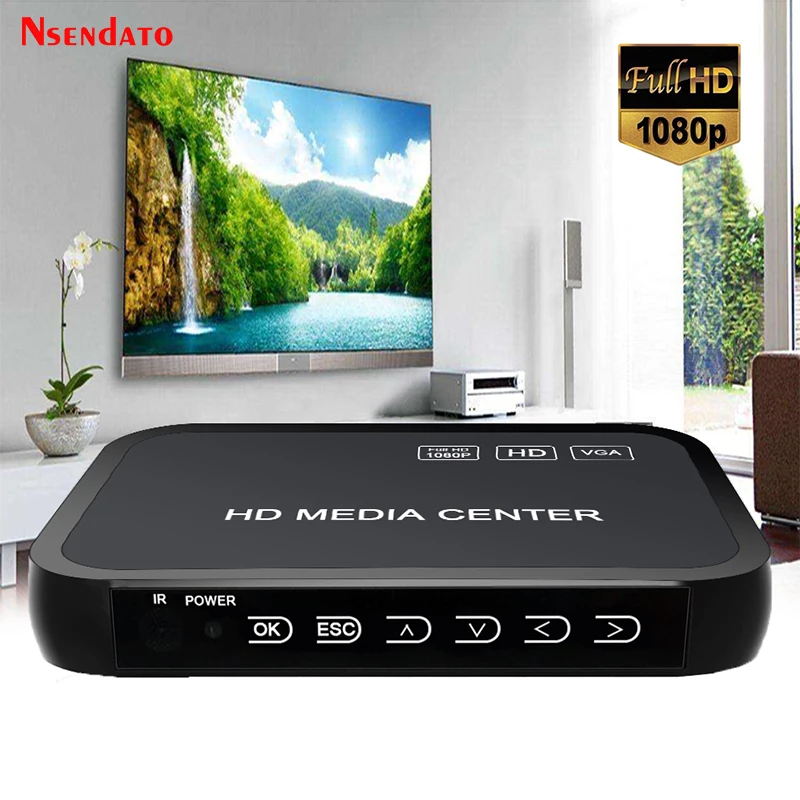 2pcs 1080P multi HD media video player Center with HD VGA AV USB SD/MMC Port with Remote Control YpbPr AV Cable