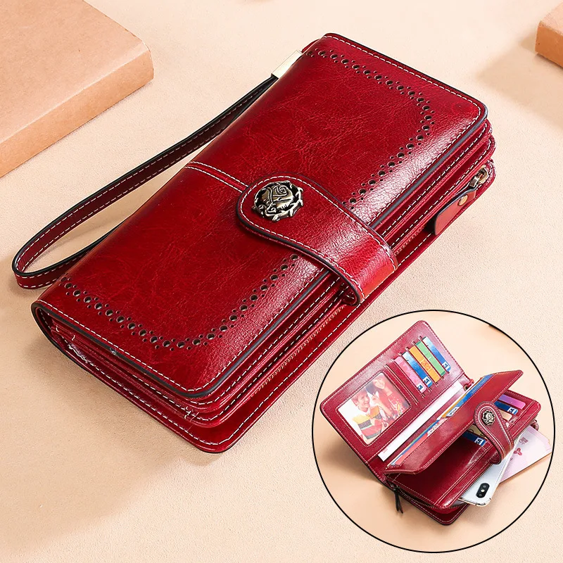 New Genuine Leather Women Wallets Rfid Female Leather Purse Long Ladies Wallet Phone Case Woman Wallet And Purse Card Holder