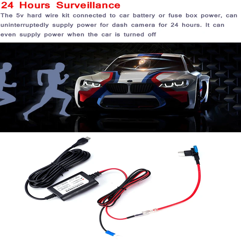 Mini Micro USB Car Dash Camera Charger Adapter Cam Hard Wire DVR Hardwire Kit for XiaoMi 70Mai YI 360 3.2m 12v-24v to 5v 2.5A