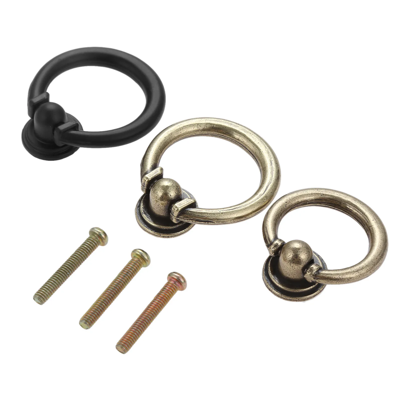 DRELD 1Pc Vintage Cabinet Furniture Knob Zinc Alloy Drawer Pull Ring Bronze/Black Kitchen Cupboard Closet Door Handles 35/40mm