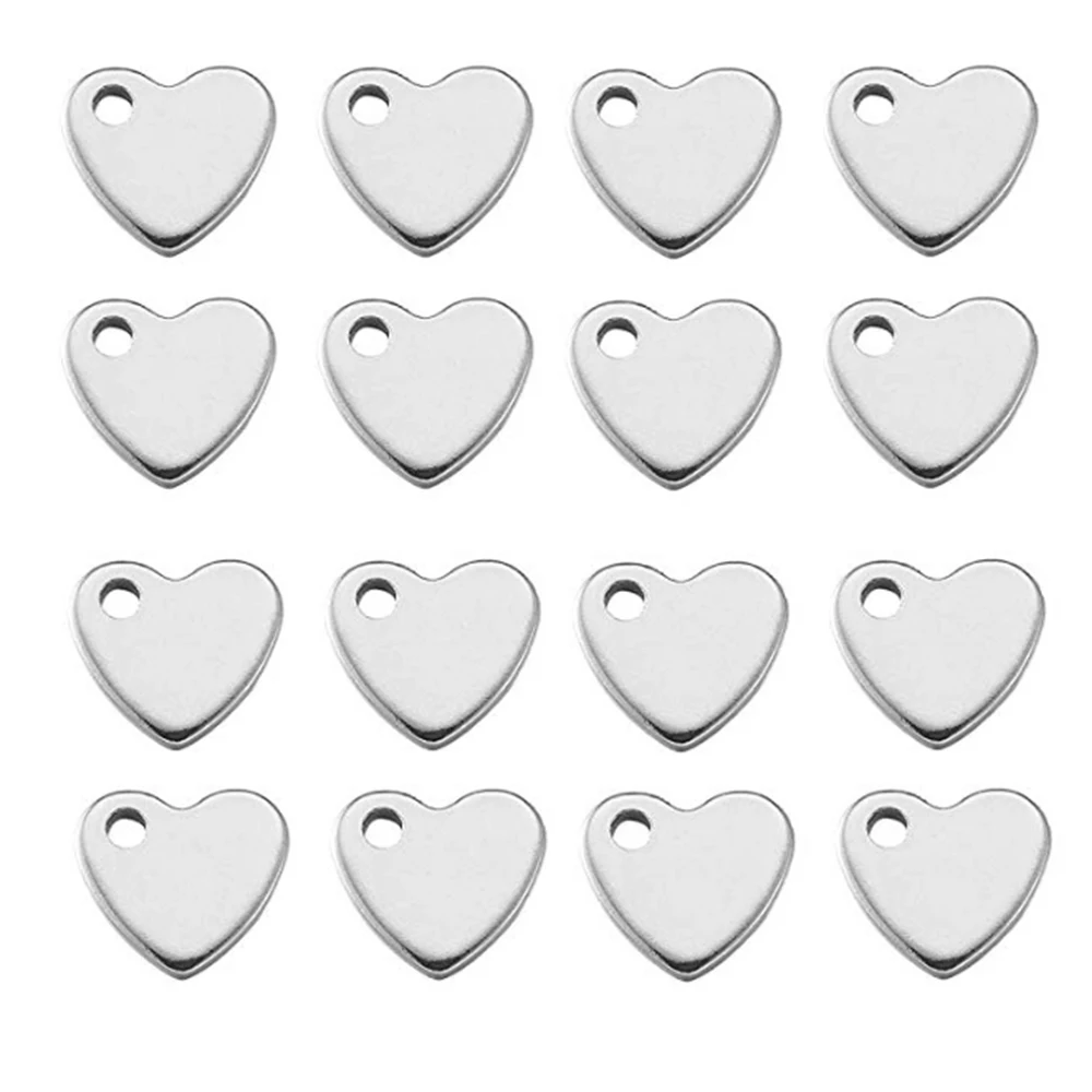 50Pcs/Lot Stainless Steel  6*7mm/9*10mm Heart Charm Tags Making Bracelet Necklace DIY For Jewelry Makings Wholesales