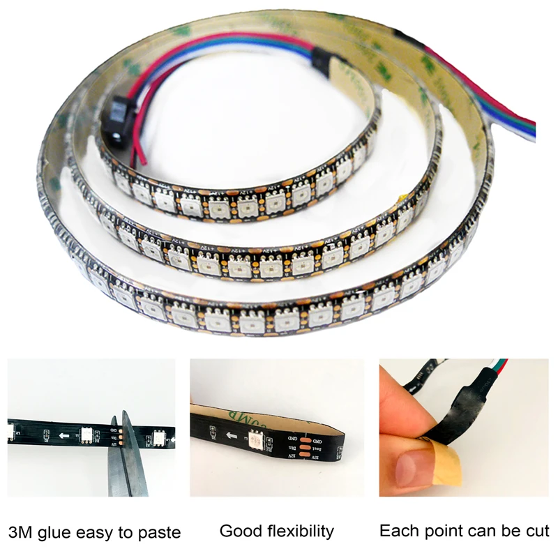 WS2815 LED Light Strip 5M 5050 Lamp DC12V 30 60 144 Beads Neon Sign Smart Pixels Addressable Dual Signal RGB full color LED stri