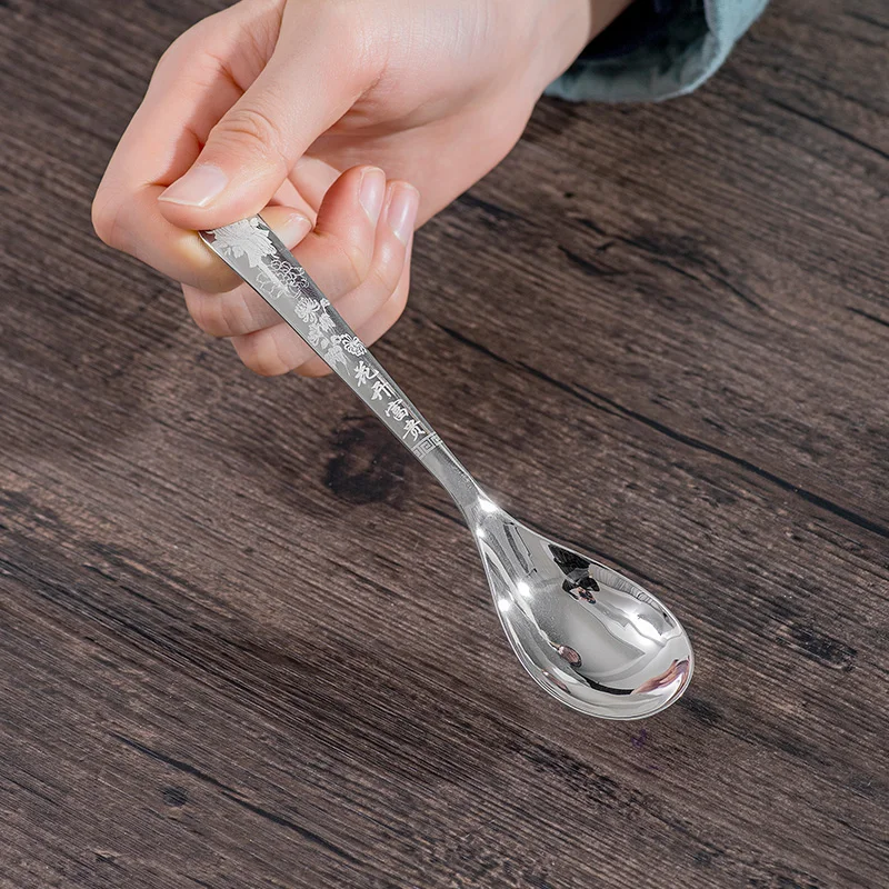 Silver spoon 999 sterling silver household spoon edible soup spoon child children spoon small spoon coffee spoon gift