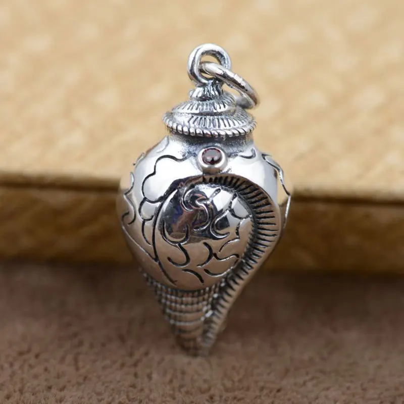 FNJ 925 Silver Pendant for Jewelry Making Original Pure S925 Sterling Silver Pendants Women Conch  Red Zircon