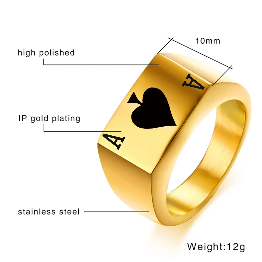 Engrave Ace Of Spades Ring Classic Poker Heart Letter A Rings Stainless Steel Punk Hip Hop Rock Street Jewelry Wholesales