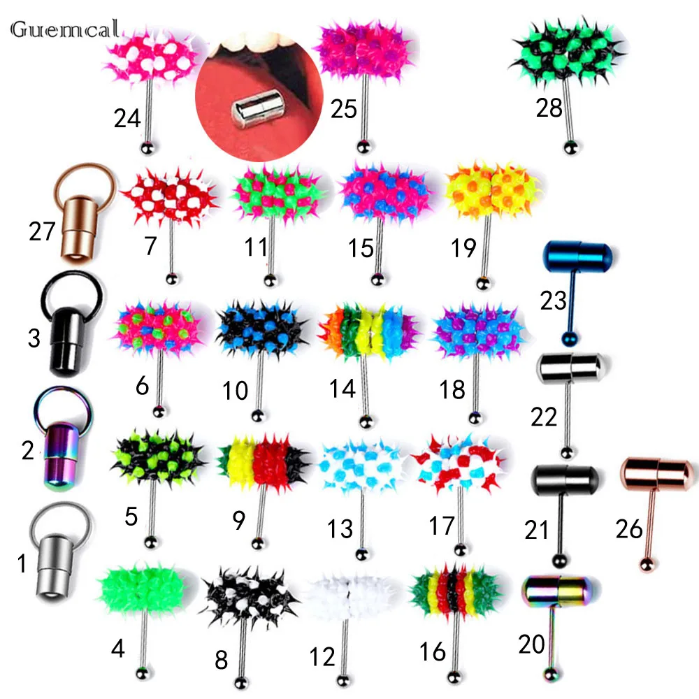 Guemcal 1pcs New Product Multicolor Stainless Steel Silicone Vibrating Tongue Nail Exquisite Body Piercing Jewelry