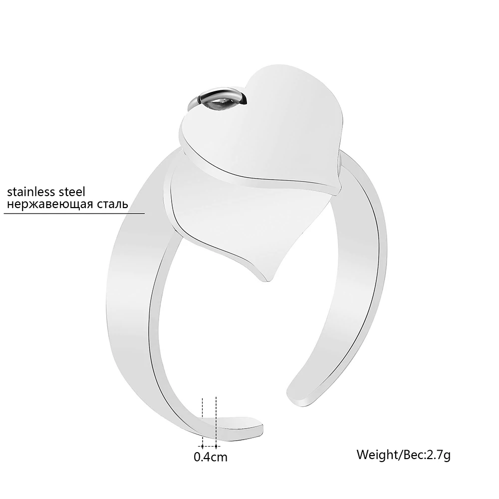 Gold Color Trendy Open Size Stainless Steel Double Hearts Width 4mm Wedding Rings for Women Engagement Jewelry 2020 New