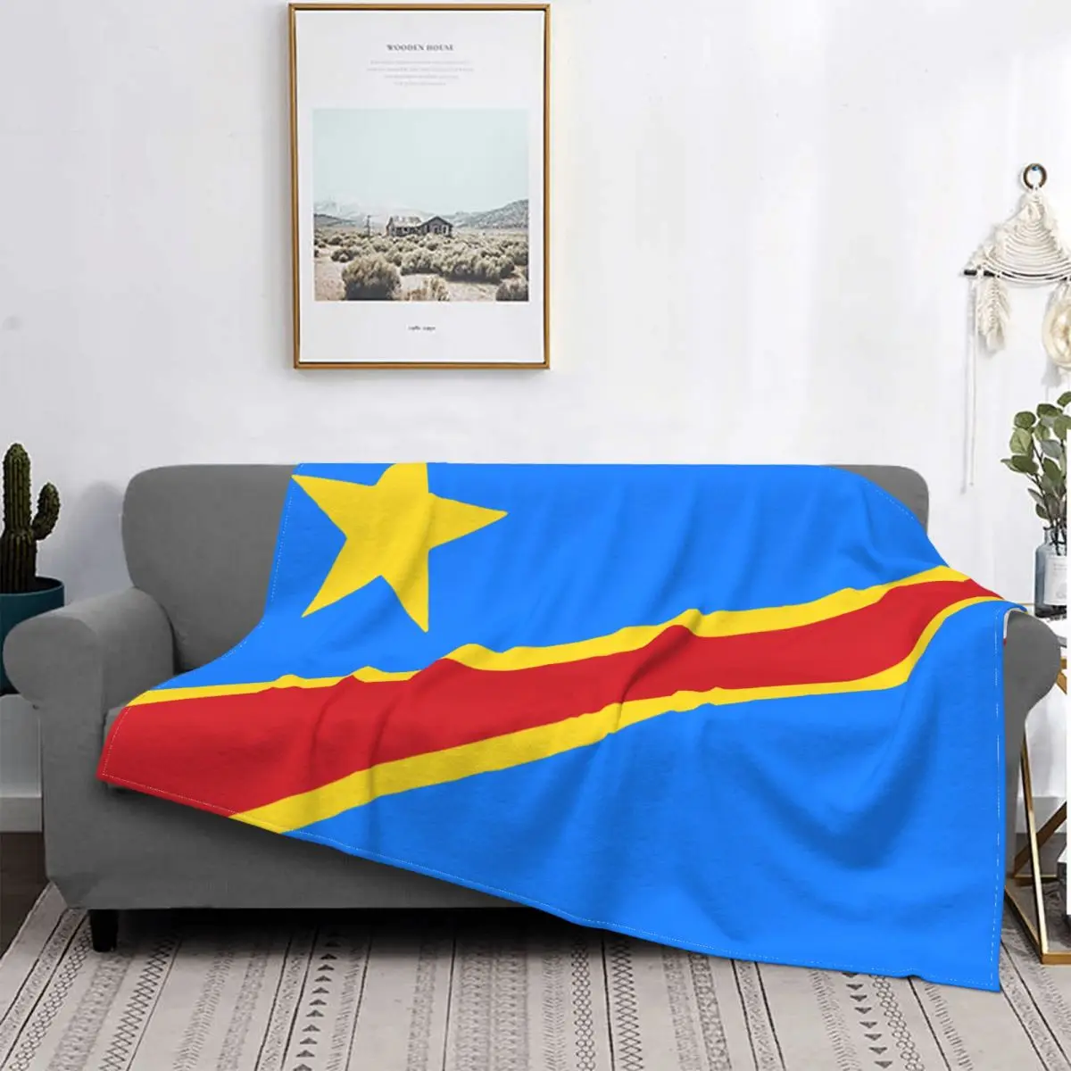 Flag Of Congo Kinshasa Zaire Flannel Throw Blanket Blanket for Home Outdoor Soft Bedroom Quilt