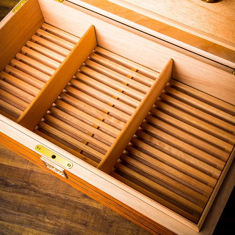 LUBINSKI  Humidor Cigar Box Glass  Cedar Wood  Capacity Big Cigar Humidor Box Home Storage Cigars Tool Box W/ Hygrometer