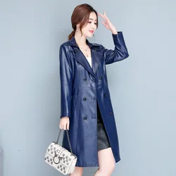 M-7XL Woman Sheepskin OverCoat Spring Autumn Winter 2024 Fashion Fur Collar Warm Thick Slim Long Sheep Leather Coat Female