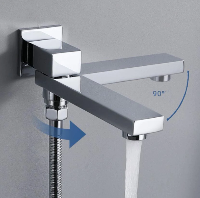 Imagem -04 - Torneira de Cachoeira de Parede Bico de Ouro Escovado ou Preto Bico de Latão Quadrado Acessórios de Torneira de Chuveiro Bico Cromado