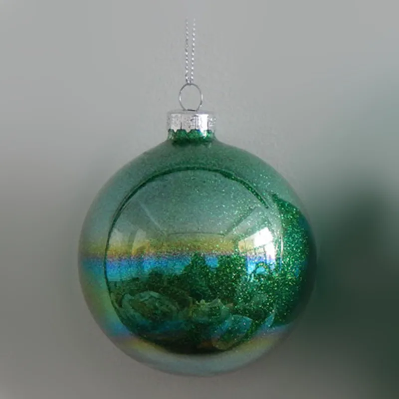 

4pcs/pack Diameter=12cm Middle Size Inner Green Powder Glass Globe Christmas Tree Pendant Handmade Festival Hanging Ornament