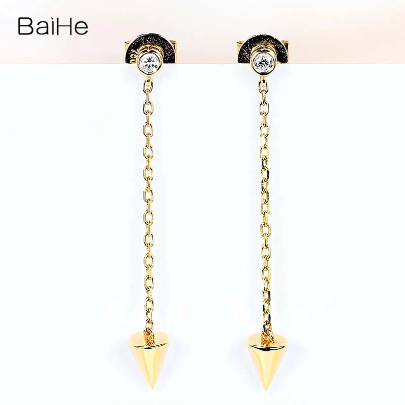 

BAIHE Solid 18K White/Yellow/Rose Gold Natural Diamonds 0.04ct H/SI Fine Jewelry Ear line diamond Stud earrings For Women