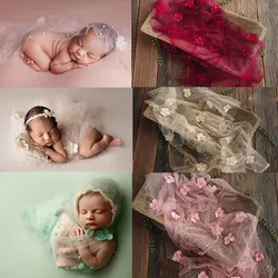 Newborn Photography Prop Flower Solid Backdrop Photography Blanket Props Studio Shoots Floral Preal Lace Wrap Baby First Picture