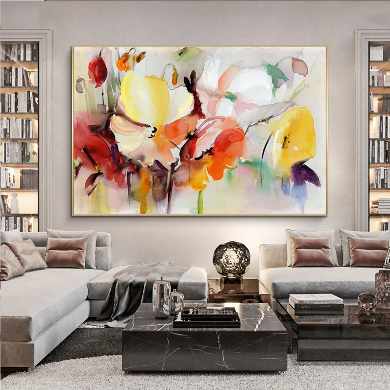 

Modern Watercolor Flowers Wall Painting Hand Painted Poppy Flowers Print on Canvas Wall Picture For Living Room Home Decor Gift