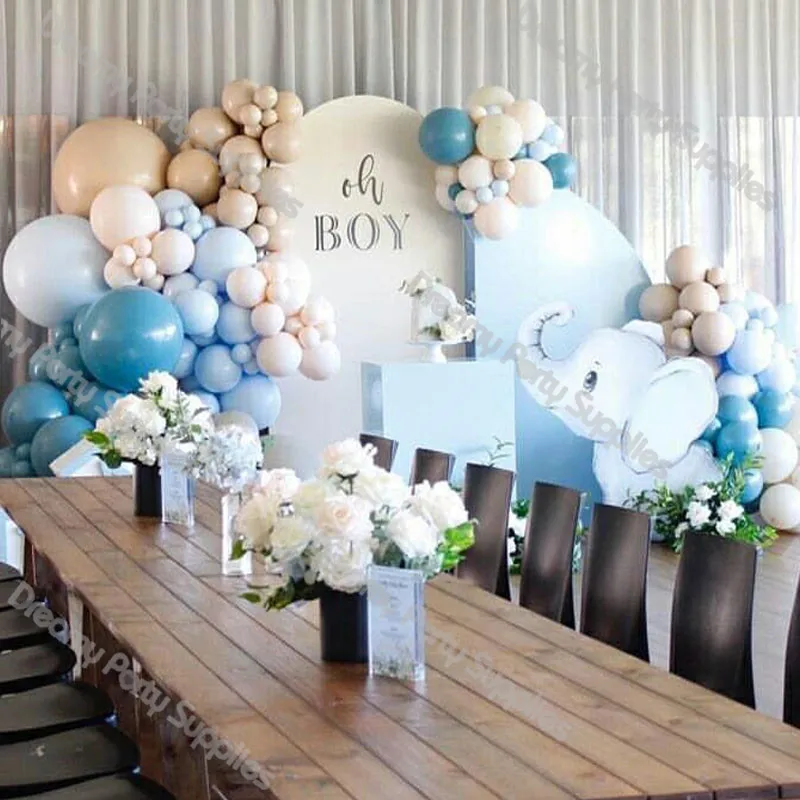 

169pcs Pastel Blue Balloon Arch Birthday Party Decorations Boy Kids Beige Balloons Garland Baby Shower Doubled Cream Supplies