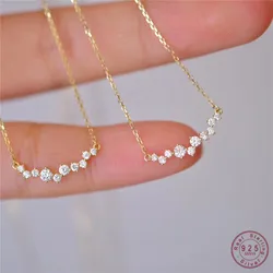 Versão Coreana Pavé Zircão Colar de Pingente para Mulheres, 925 Prata Esterlina, Cadeia Clavícula, Charme, Jóias Casamento