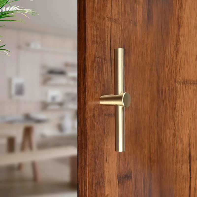 Brass Cabinet Handles Wardrobe T Pulls  Kitchen Knobs Gold Furniture Door Bar Handle