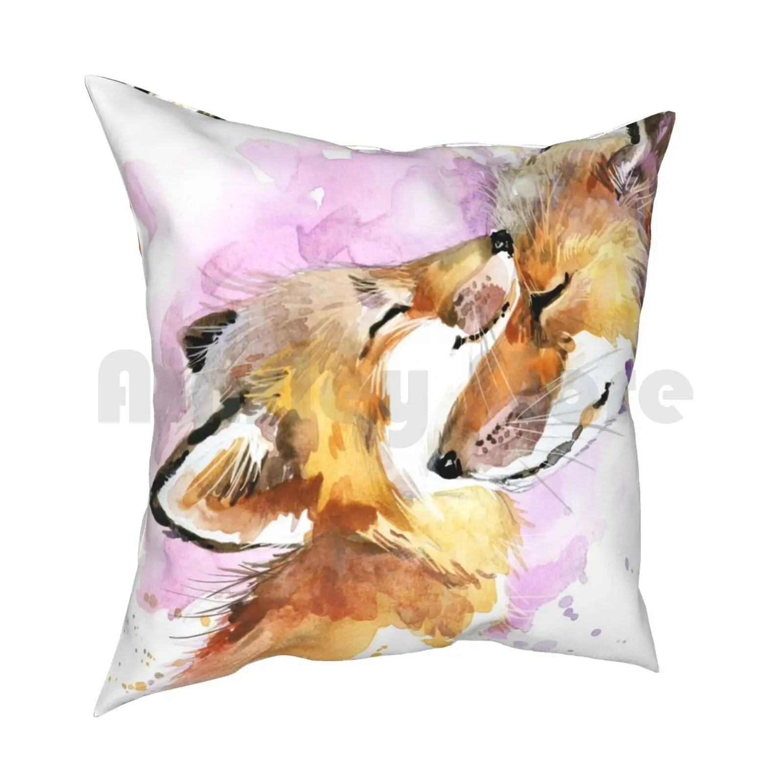 Beautiful Fox Mother And Cub Watercolour Design. Pillow Case Printed Home Soft DIY Pillow cover Fox Fox Mother Mum Mom