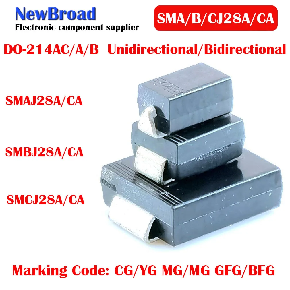 10PCS SMD TVS Diode Unidirectional SMAJ28A CG SMBJ28A MG SMCJ28A GFG Bidirectional SMAJ28CA YG SMBJ28CA MG SMCJ28CA BFG DO-214A