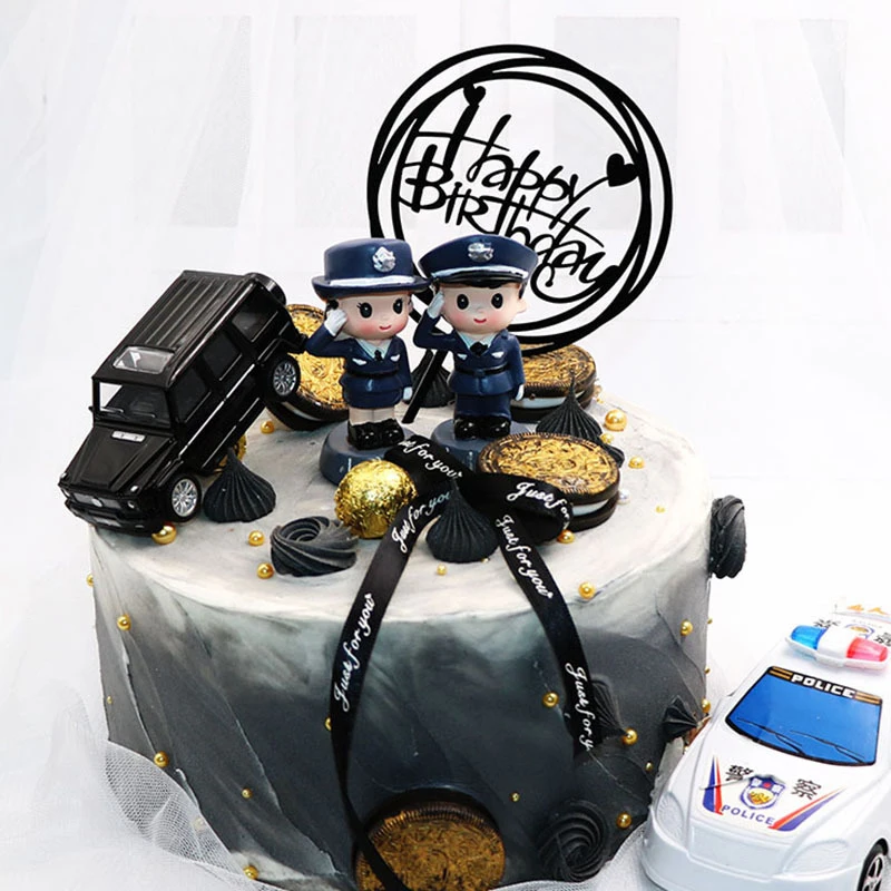 Police Cake Toppers Policewoman Male policeman Plane handcuffs Call machine Decoration Happy Birthday Party Kids Boy Girl Gifts