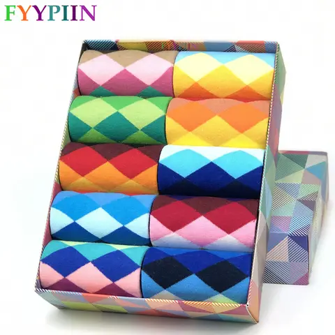 Men's casual cotton socks with diamond pattern FYYPIIN