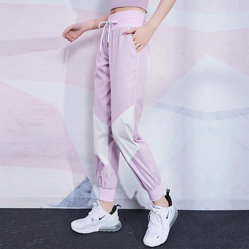 Women's Loose Thin Sport Pants Running Trousers Adjustable Waist Training Gym Pants Female Outdoor Sweatpants Spliced Colors