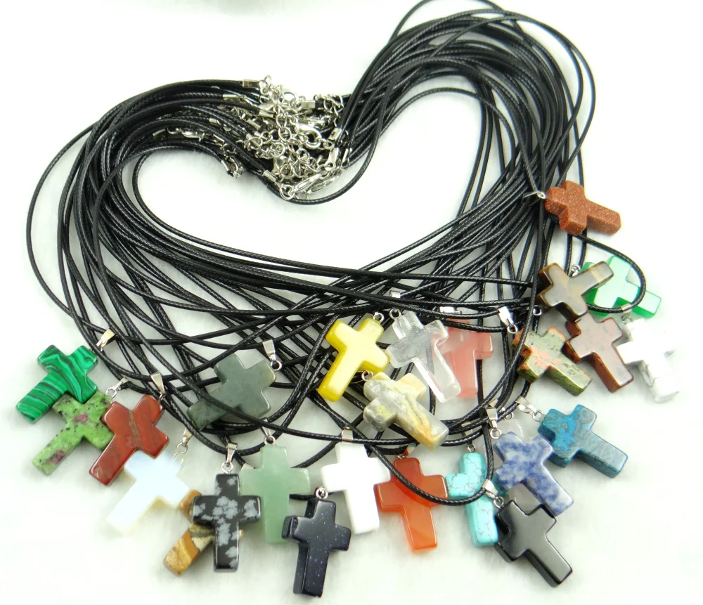 Piedra Natural turquesa Aventurina ópalo cuarzo ojo de tigre cristal Cruz colgante para hacer joyería diy accesorios collar
