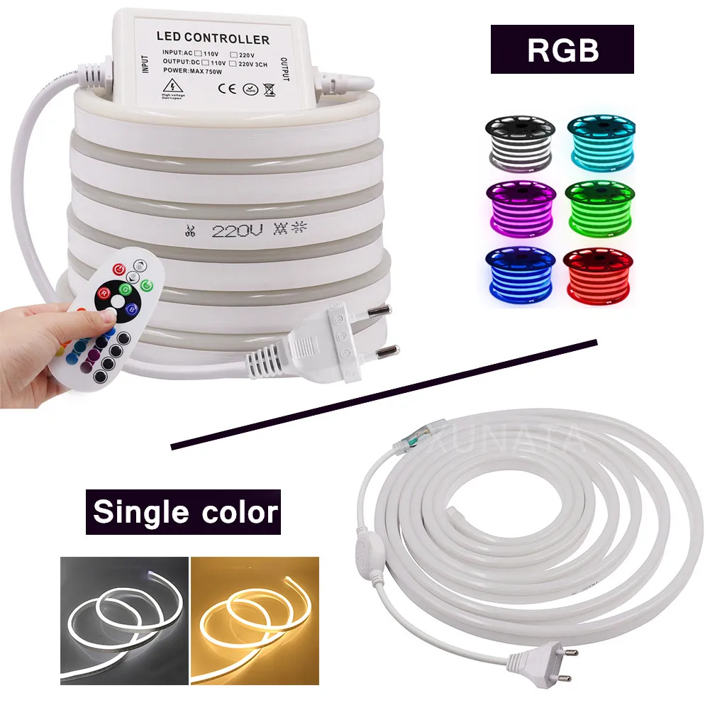 RGB Neon Strip Light EU 220V 240V Waterproof Ribbon Tape Flexible LED Night Lamp White/Warm White 2835 5050 LED Strip Neon Rope