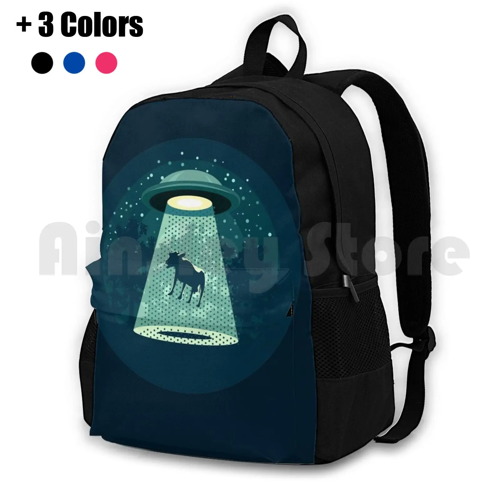 Beware Ufo Outdoor Hiking Backpack Riding Climbing Sports Bag Vector Retro Silhouette Cartoon Technology Object Spaceship Ufo