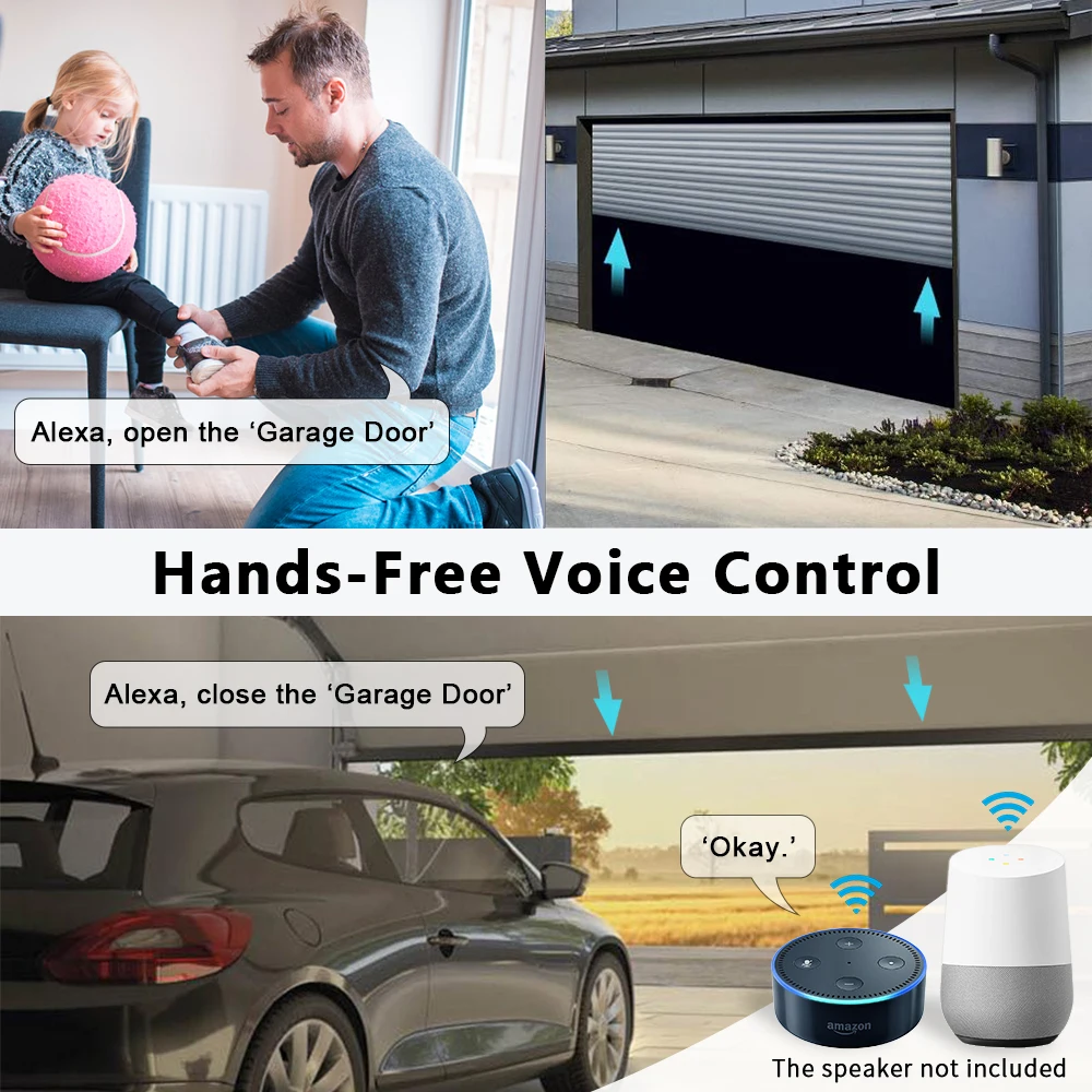 Tuya Smart Life WiFi Garage Door Opener Switch Controller with Wireless RF Sensor Alert Google Home Alexa Echo App Voice Control