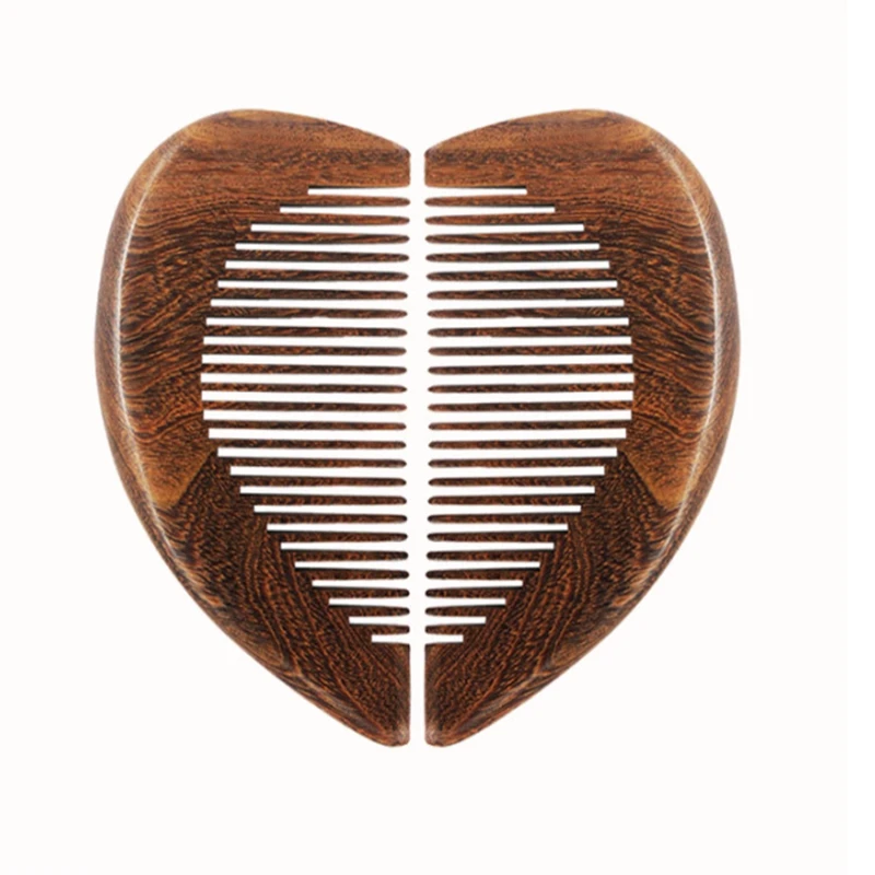 2pcs Black sandalwood Heart shaped comb Wood Massage straight hair combs For lovers