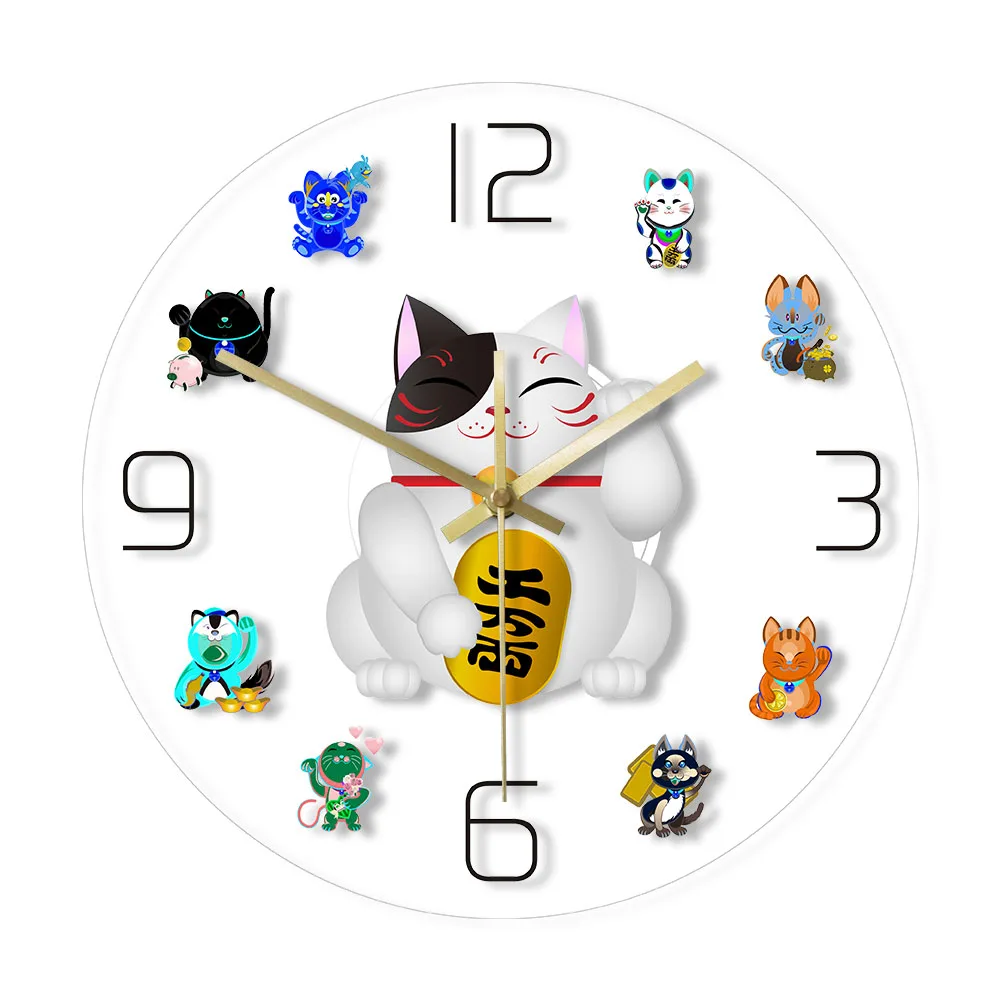 

Maneki Neko Fortune Cat Cartoon Wall Clock Japanese Beckoning Cat Quiet Sweep Wall Watch Cute Lucky Cat Timepiece Home Decor