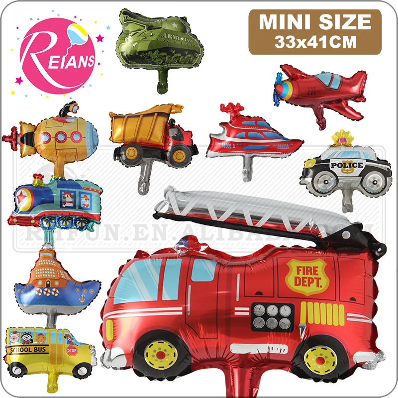 Mini Vehicle series balloons Happy Birthday kids Motorcycle Party Decorations car baby shower gift tank train Fire truck globos